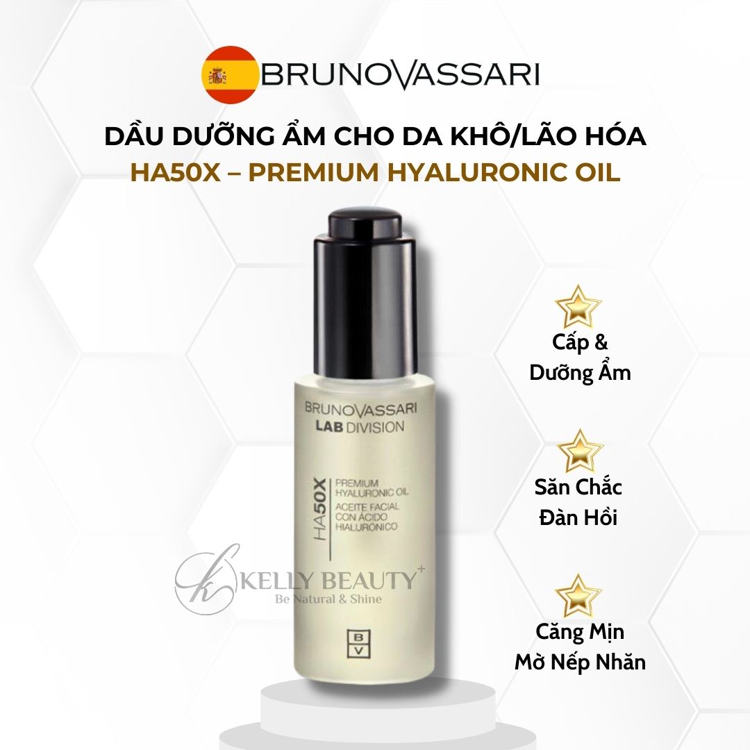 Dầu Dưỡng Ẩm Cho Da Khô, Lão Hóa Bruno Vassari HA50X Premium Hyaluronic Oil | Kelly Beauty