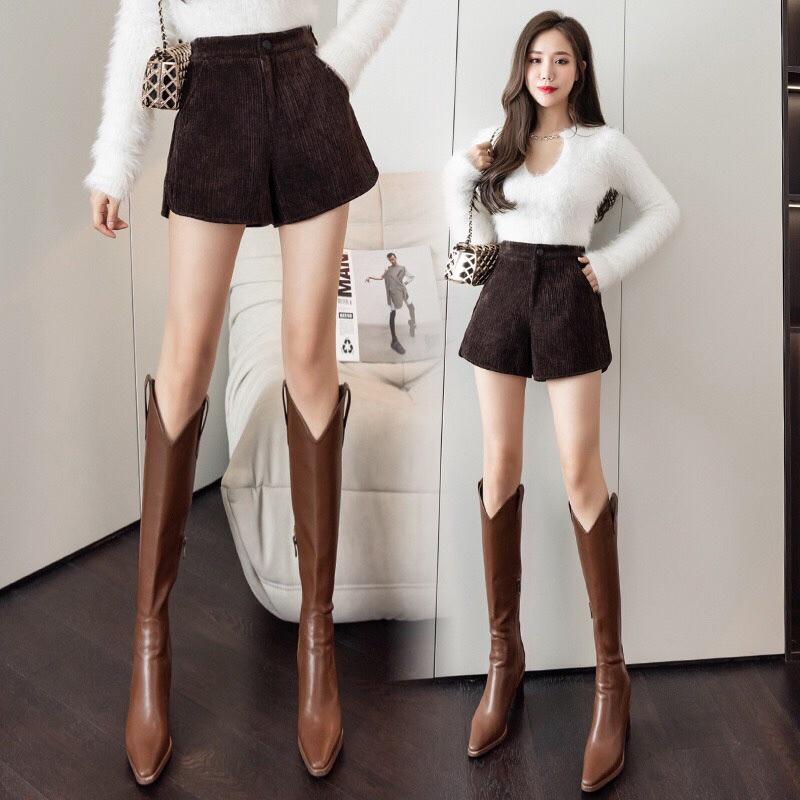 9861. QUẦN SHORT NHUNG LƯNG CAO ỐNG RỘNG BASIC