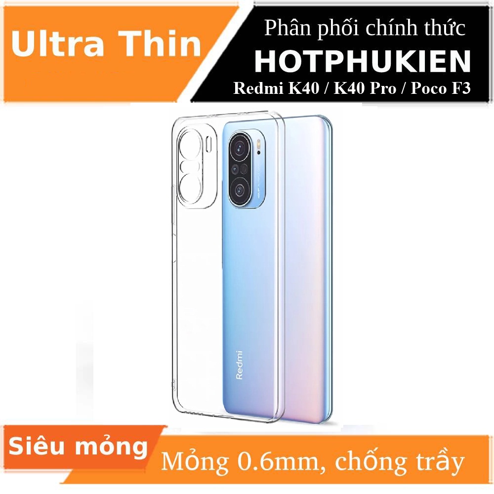 Ốp lưng silicon dẻo trong suốt mỏng 0.6mm cho Xiaomi Redmi K40 / K40 Pro / Poco F3 hiệu Ultra Thin (độ trong tuyệt đối chống trầy xước, có màn bảo vệ camera) - Hàng nhập khẩu