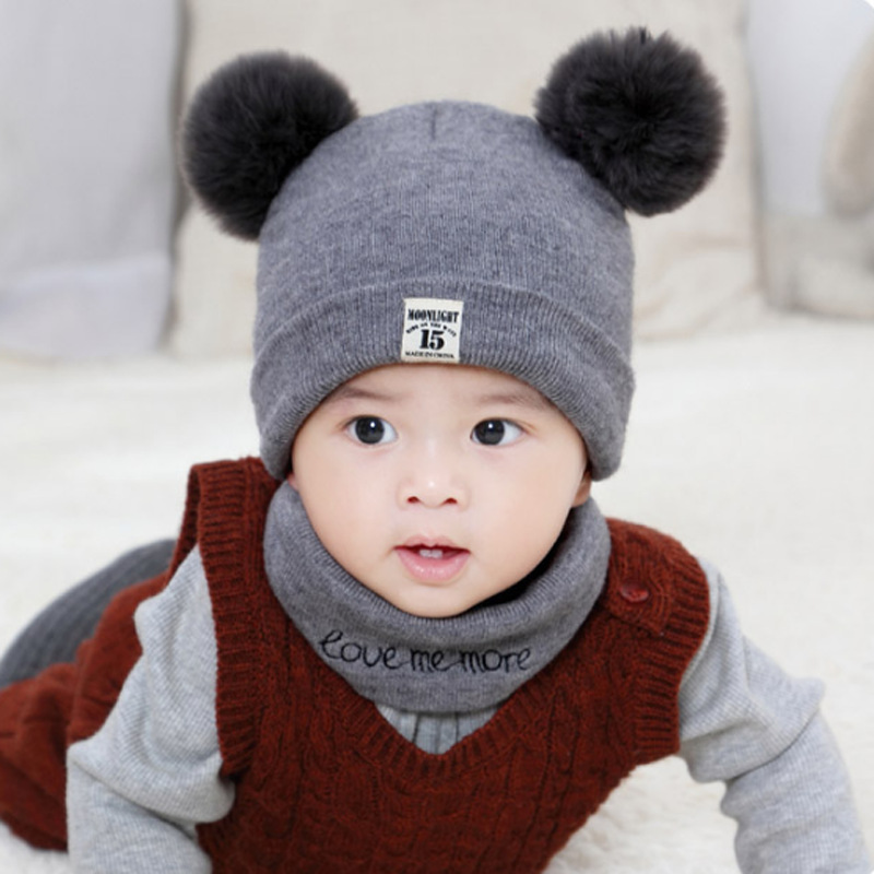 Set Mũ Len Kèm Khăn Quả Bông Cho Bé