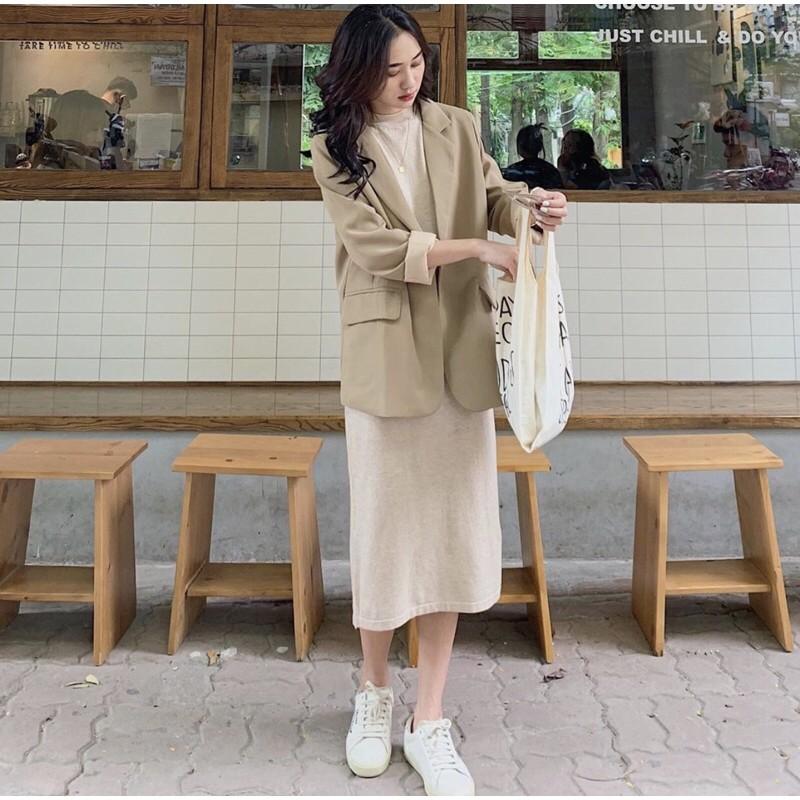 Áo vest nữ 2 lớp - Áo blazer trơn/kẻ đủ màu đen, be, nâu (hình thật/video/sẵn