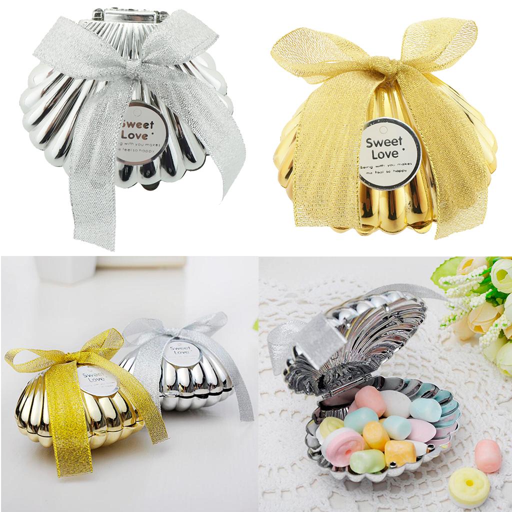 6 Pieces Plastic Shell Shape Candy Boxes Wedding Party Gift Favor Gold