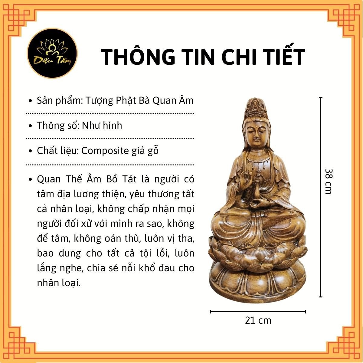 Tượng phật Quan âm gỗ tượng quan âm bồ tát mật tông cao 38cm tượng trang trí đồ thờ cúng, phong thủy - shop Diệu Tâm