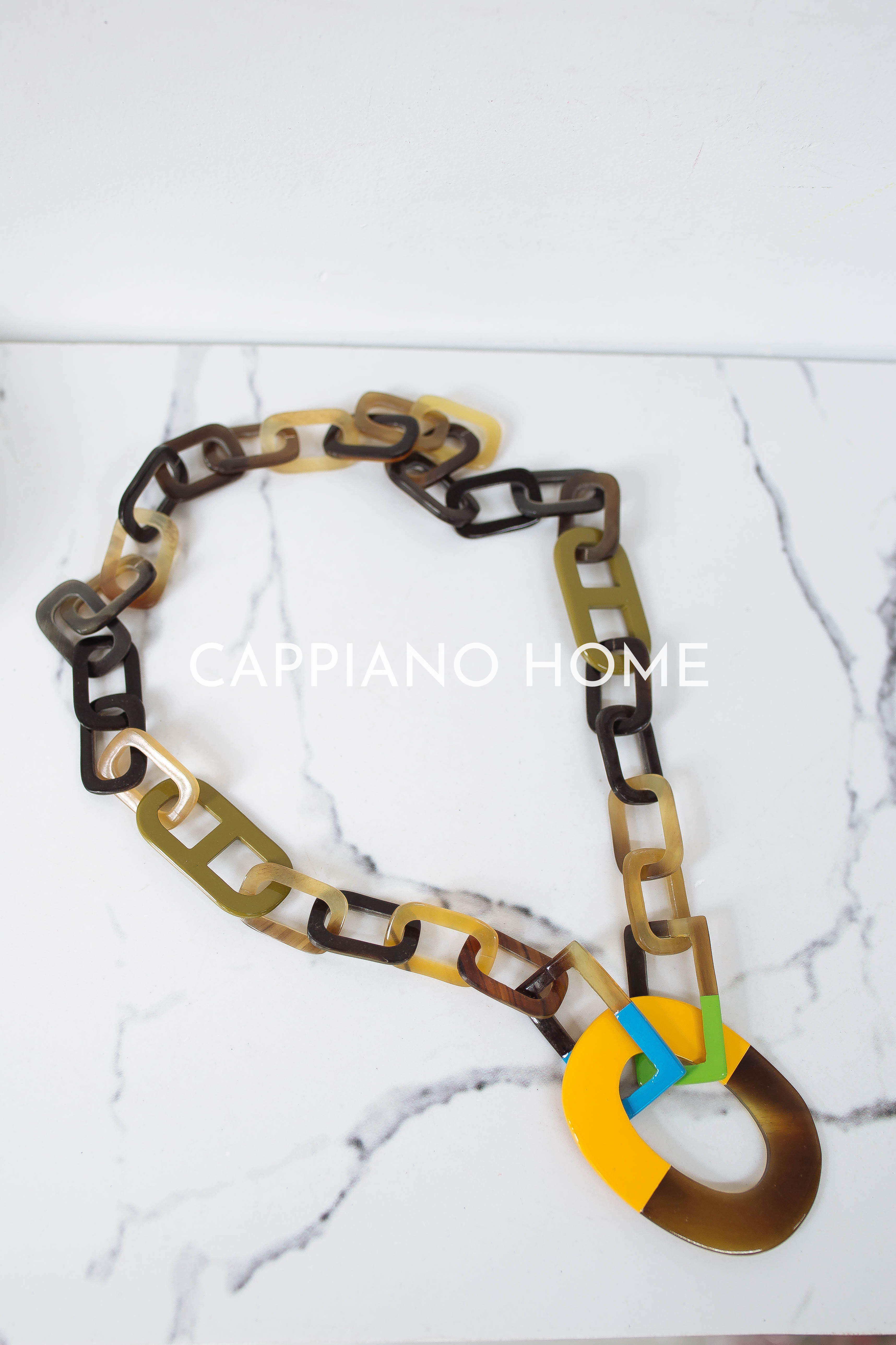 Vòng dây xích sừng sơn mài, dây chuyền sừng hoa tiết màu sắc phong cách Hobo, vintage | Cappiano Home