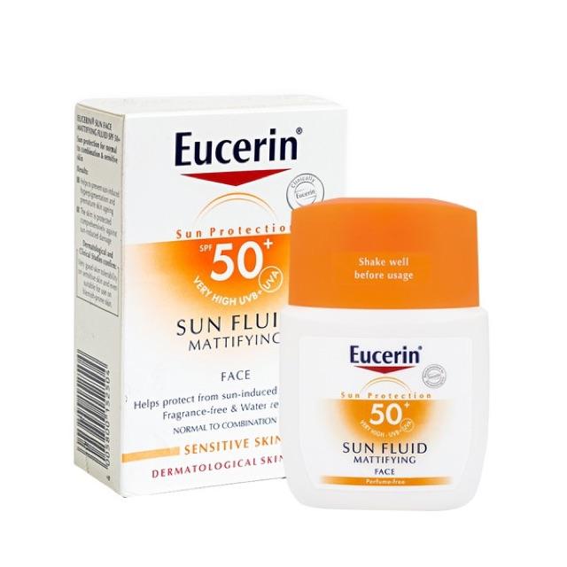 Eucerin Kem Chống Nắng Sun Fluid Mattifying Sensitive tặng Sửa Rửa Mặt Eucerin 200ml
