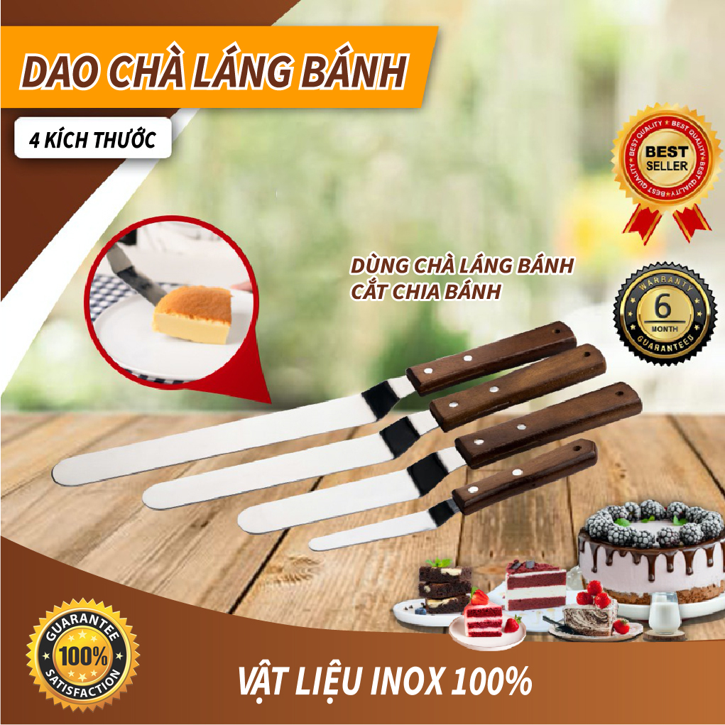 Dao Chà Láng Bánh/ Dao Lấy Bánh, Xẻng Phết Bánh Kem Spatula Model BS. Có 4 Kích Thước, Chất Liệu Inox Cao Cấp, Tay Cầm Gỗ, Siêu Nhẹ. Hàng Nhập Khẩu Chính Hãng Thái Lan