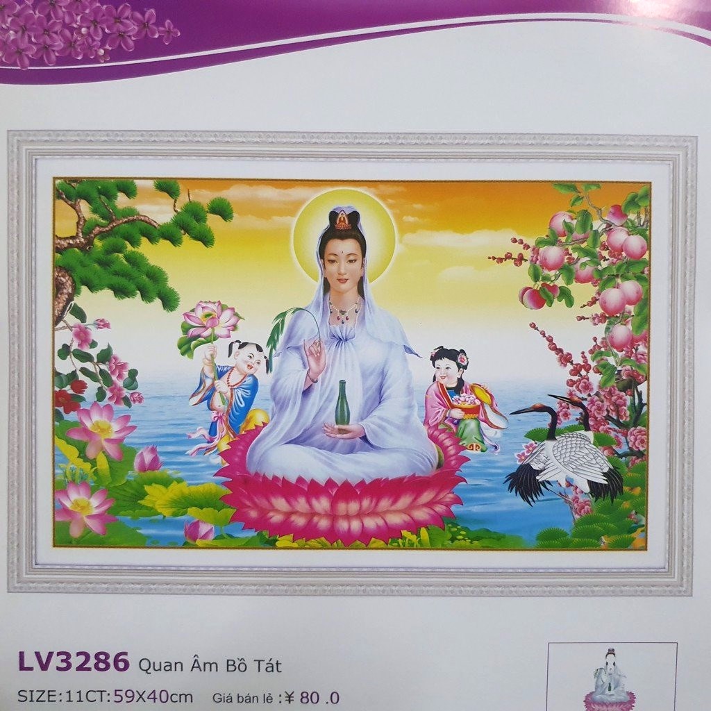 Tranh thêu chữ thập quan thế âm đồng tử LV3286 - 59 x 40 cm - chưa thêu