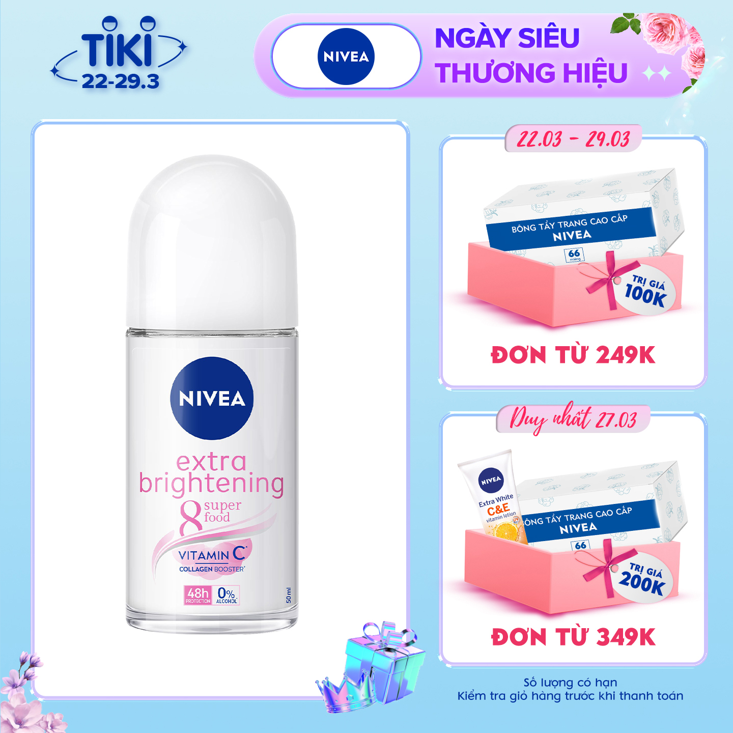 Lăn Ngăn Mùi NIVEA Extra Whitening Trắng Mịn Mờ Vết Thâm (50ml) - 83747