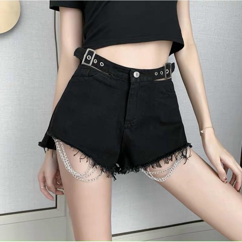 Quần short đùi dây xích kaki lưng cao khoét hông