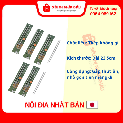 Bộ 5 đôi đũa Inox dài 23cm thân đũa có thể chia đôi Nội địa Nhật Bản