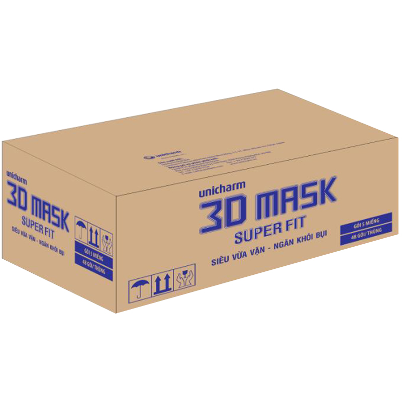 Thùng 48 Gói Khẩu Trang Ngăn Khói Bụi Unicharm 3D Mask Super Fit Size M