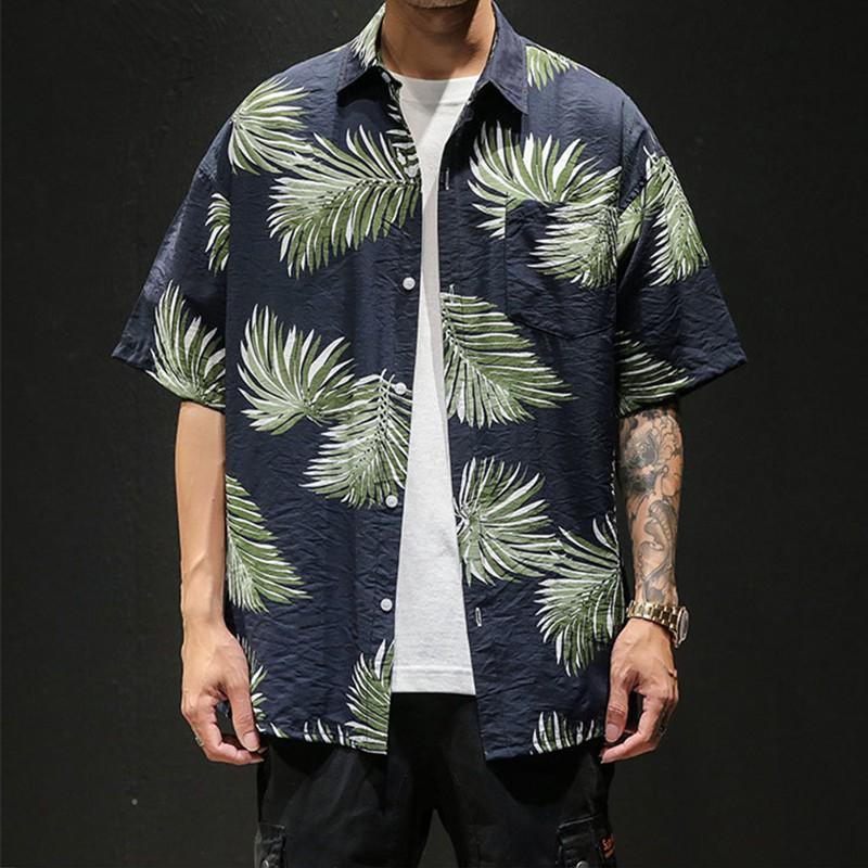 Áo Sơ Mi Nam Ngắn Tay In Họa Tiết Lá Cây Phong Cách Hawaii