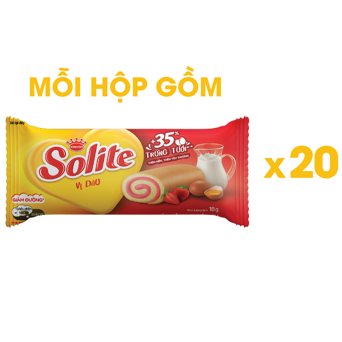 Combo 2 khay Solite bánh dinh dưỡng bông lan cuộn, giảm đường, vị dâu 2x360g