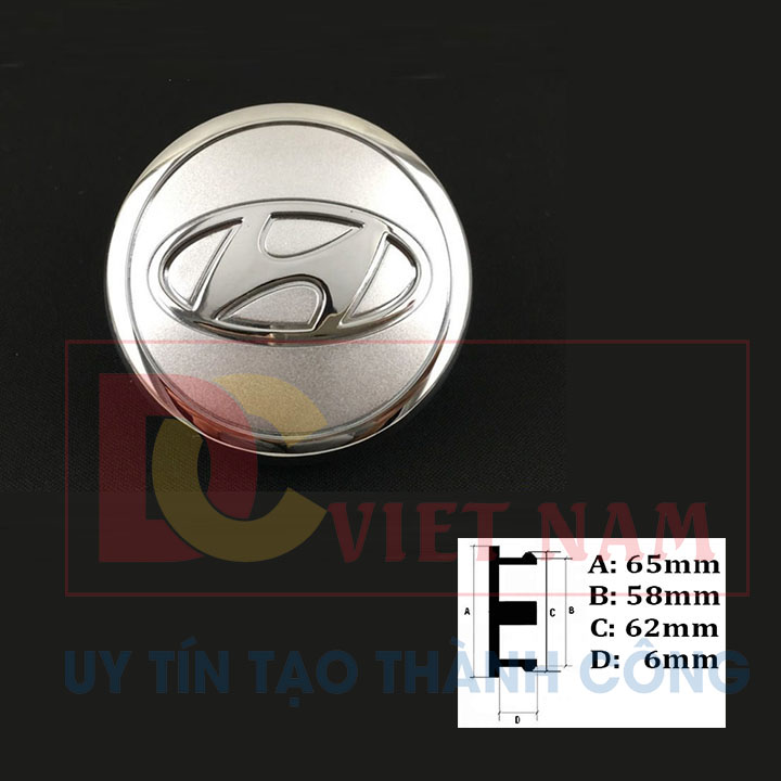 Logo chụp mâm, ốp lazang bánh xe ô tô Hyundai, đường kính 65mm