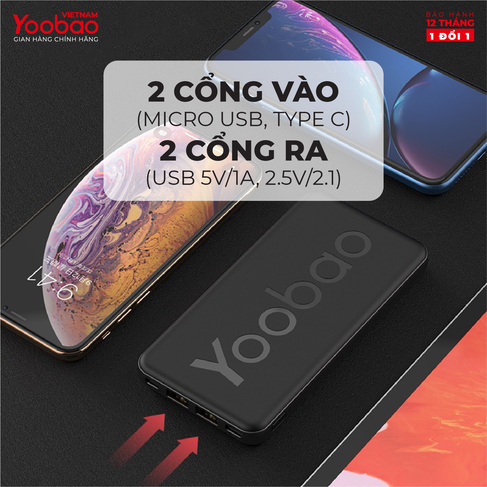 Sạc dự phòng Yoobao P10T - Dung lượng 10000mAh - Sạc nhanh 2.1A - Hàng chính hãng