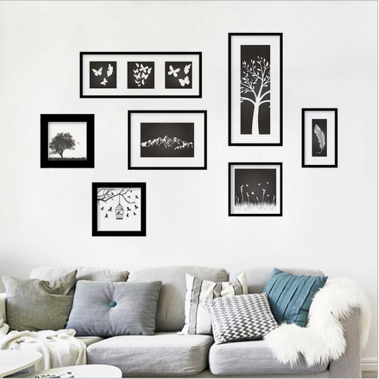 Decal trang trí phòng khách 3D khung ảnh đen nghệ thuật DKN134 (55 x 155 cm)