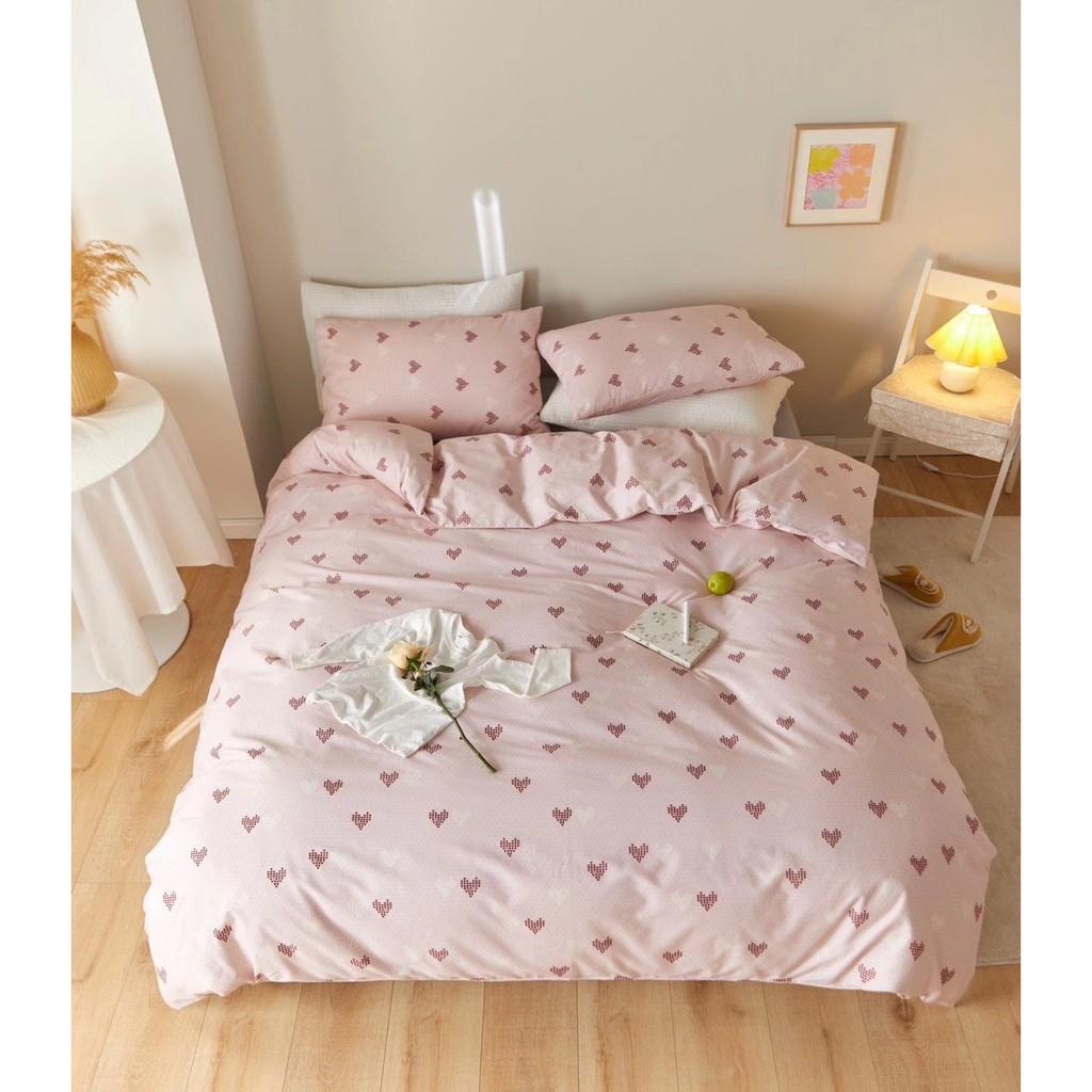 Bộ Chăn Ga Gối Cotton 100% - Tim Hồng