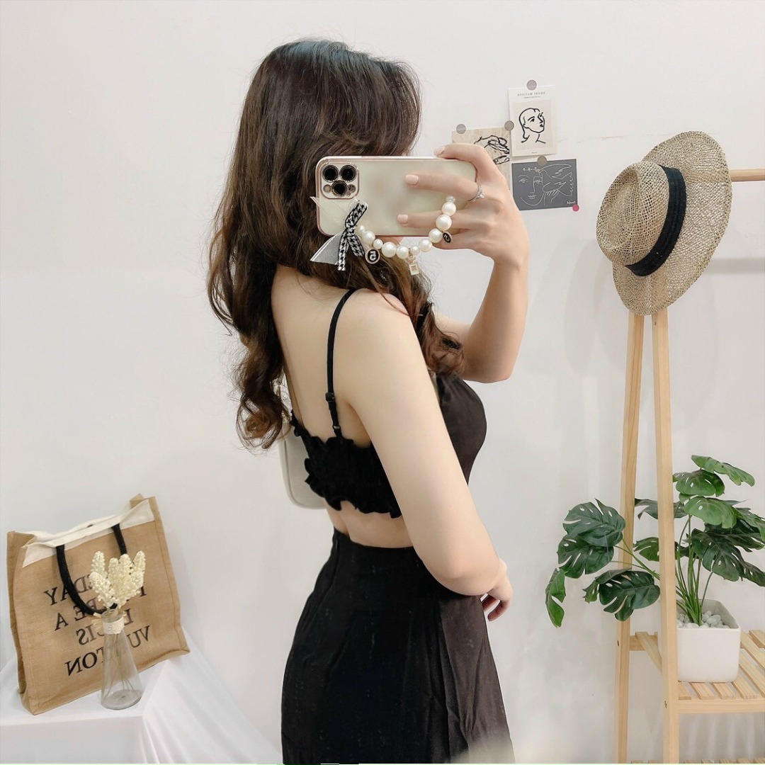 Đầm 2 dây đen maxi đi biển, Váy hai dây hở lưng Cao Cấp form vintage dáng xòe, có sẵn mút ngực MiNhi