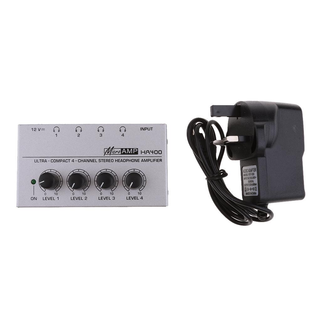 UK Plug Audio Amplifier Compact 4-channel Stereo Headphone