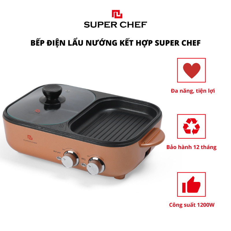 Bếp điện lẩu - nướng Super Chef ĐA NĂNG, TIỆN LỢI, hàng chính hãng