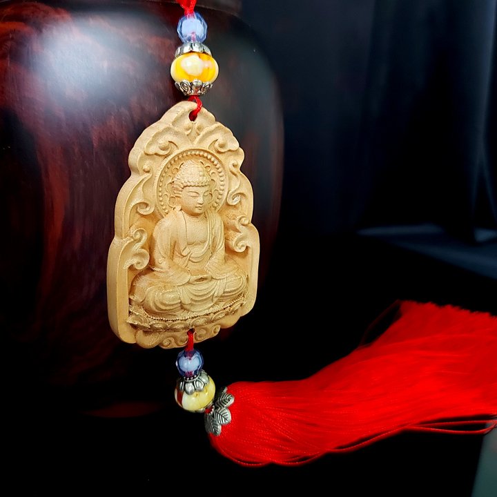Dây treo phong thủy - dây treo trang trí ô tô bằng gỗ Hoàng Dương Phật Thích Ca Mâu Ni S2