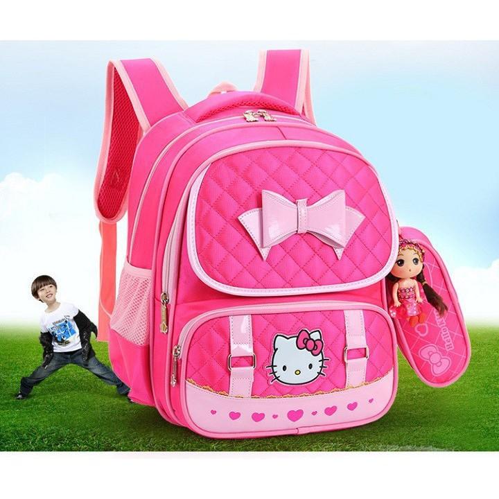 Balo học sinh chống gù Hello Kitty tặng kèm hộp bút và búp bê