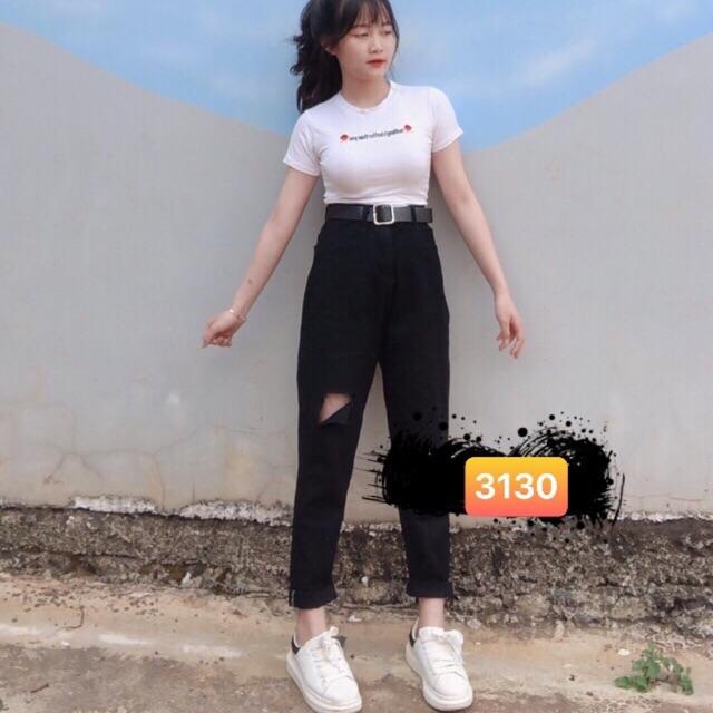 QUẦN JEAN BAGGY ĐEN RÁCH CẠP CAO TÔN DÁNGmã 3130