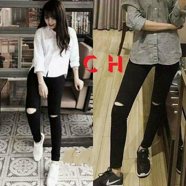 Quần jeans nữ, quần kaki nữ rách gối 1 vạch cá tính