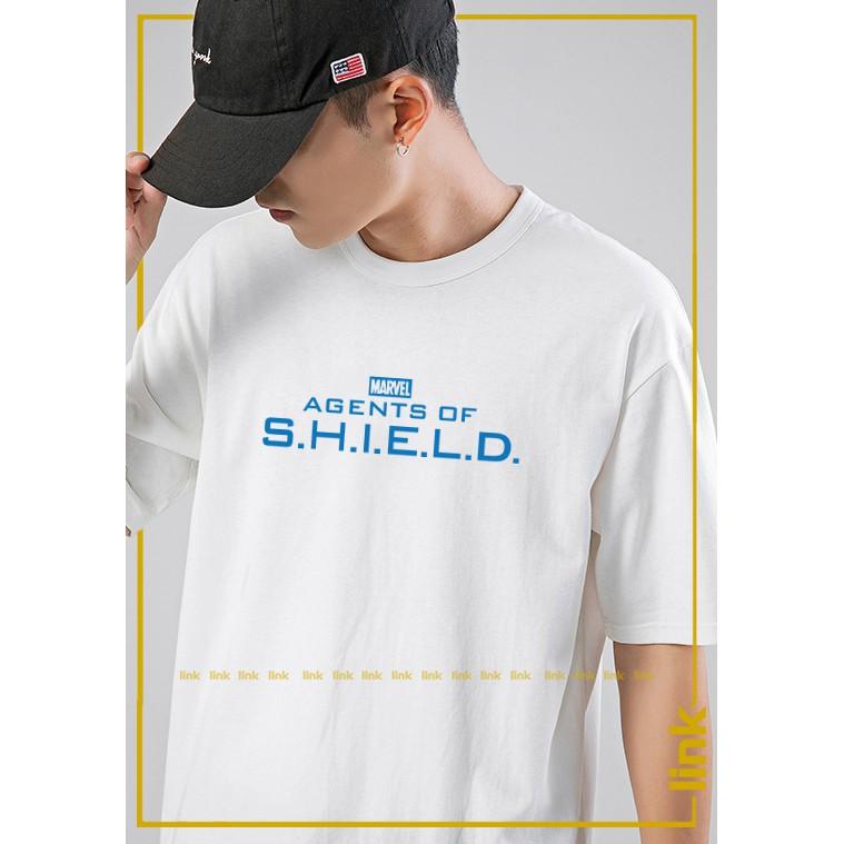 Áo thun trắng MARVEL SHIELD tay lỡ dáng rộng đủ màu