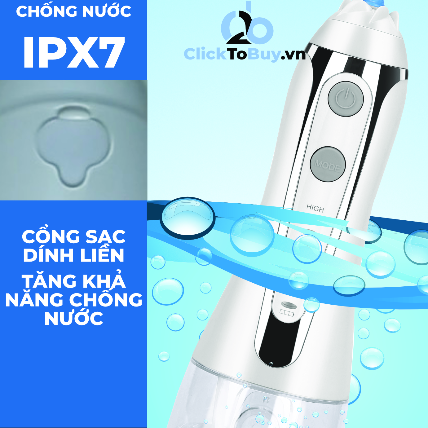 Tăm nước cầm tay H2ofloss HF-2 phiên bản nâng cấp được phân phối độc quyền với nút mở bình nước tiện lợi, tặng kèm 7 đầu tăm, củ sạc nguồn thấp