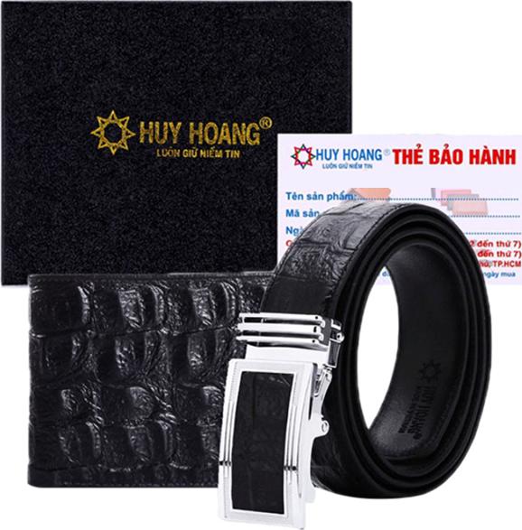 Bộ Ví & Thắt Lưng Nam Vân Cá Sấu Huy Hoàng HT2117-HT4117 - Đen
