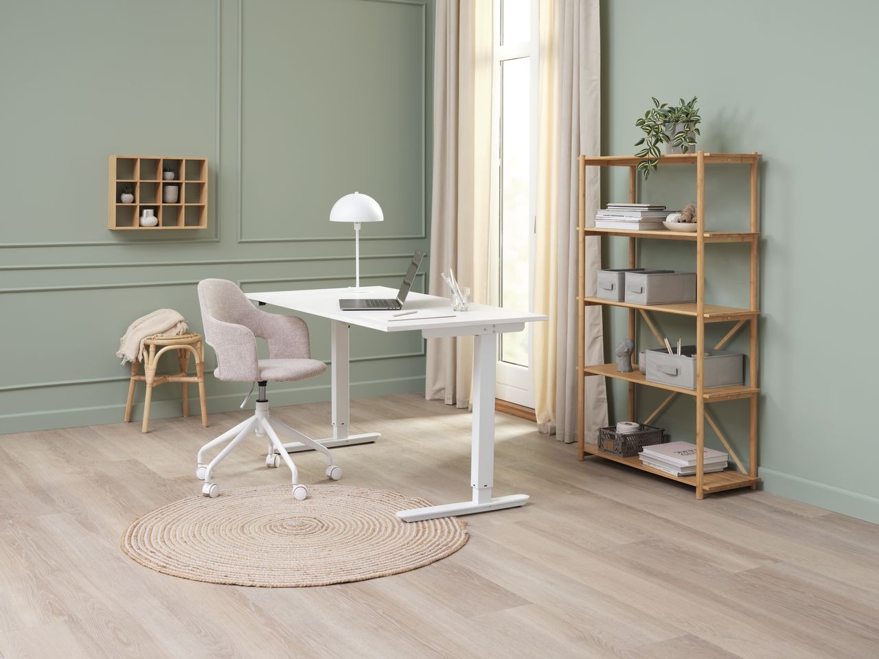 Ghế làm việc | JYSK Reerslev | vải polyester | vàng cát/trắng | R51xS59xC78/82cm