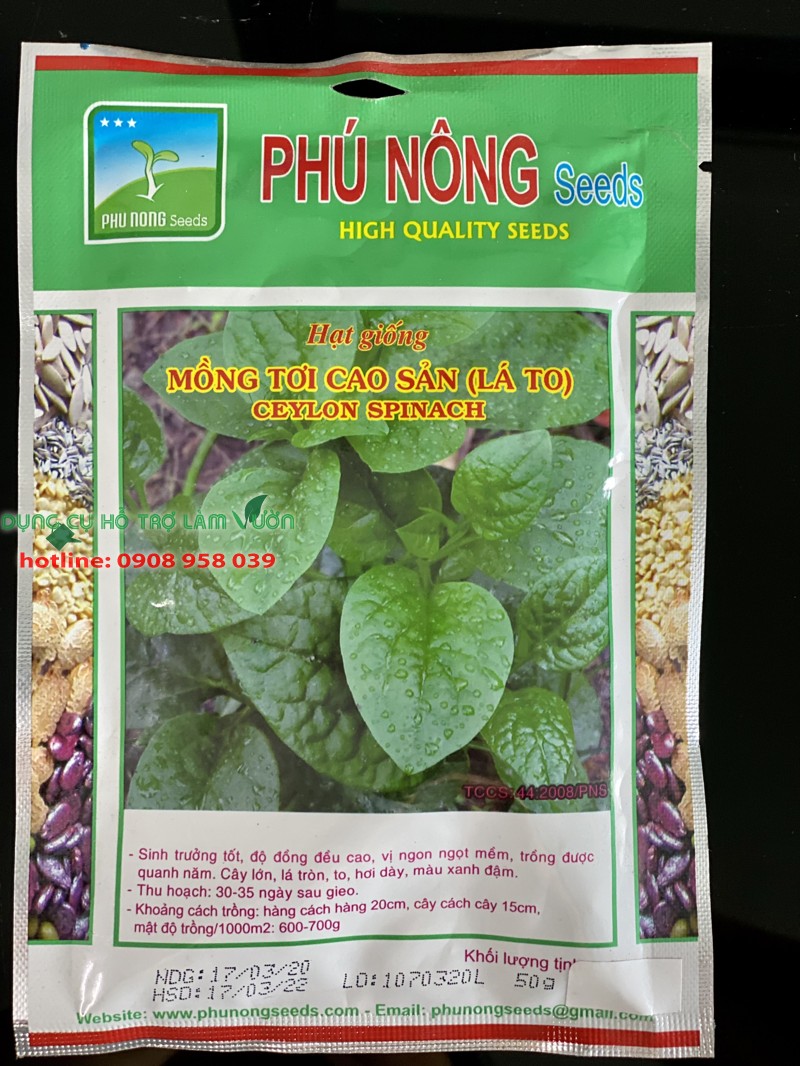 Hạt giống Mồng Tơi Phú Nông gói 50gr