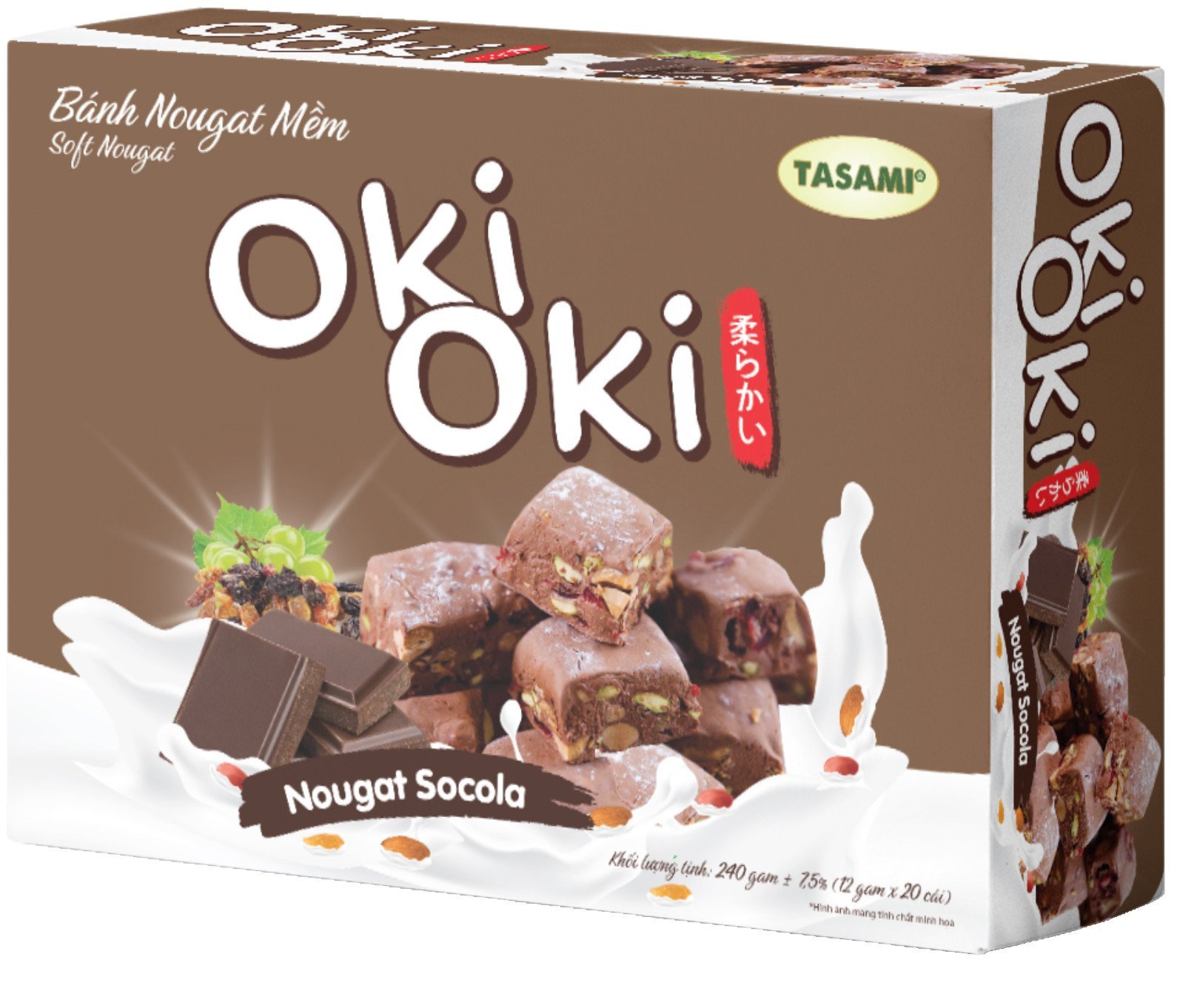 Bánh Nougat - Kẹo Hạnh Phúc Oki Oki Vị Socola Hạnh Nhân Ngọt Nhẹ Tự Nhiên Mềm Dẻo Thơm Ngon (240g/Hộp)