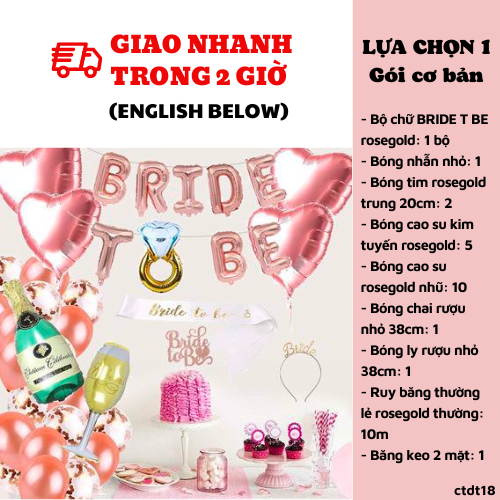 Bộ bong bóng trang trí tiệc chia tay độc thân chủ đề tiệc tùng màu Rosegold Ctdt18