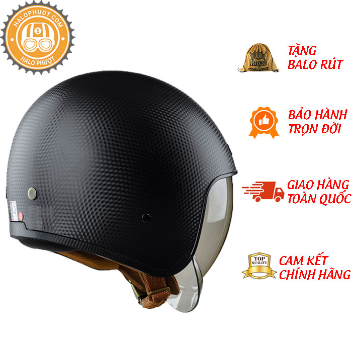 Nón bảo hiểm 3/4 ROYAL M139 có kính âm VÂN CARBON