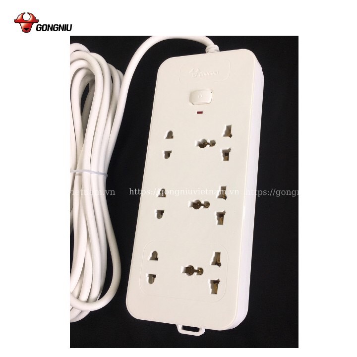 Ổ Cắm Điện Gongniu 6 Ổ Đa Năng 1 Công Tắc – Công Suất 10A/250/2500W – Trắng – Hàng Chính Hãng