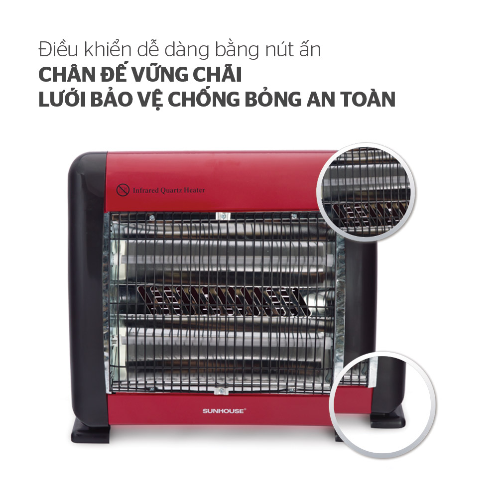 Sưởi Điện Hồng Ngoại Sunhouse SHD7013 - Đen Đỏ - Hàng Chính Hãng