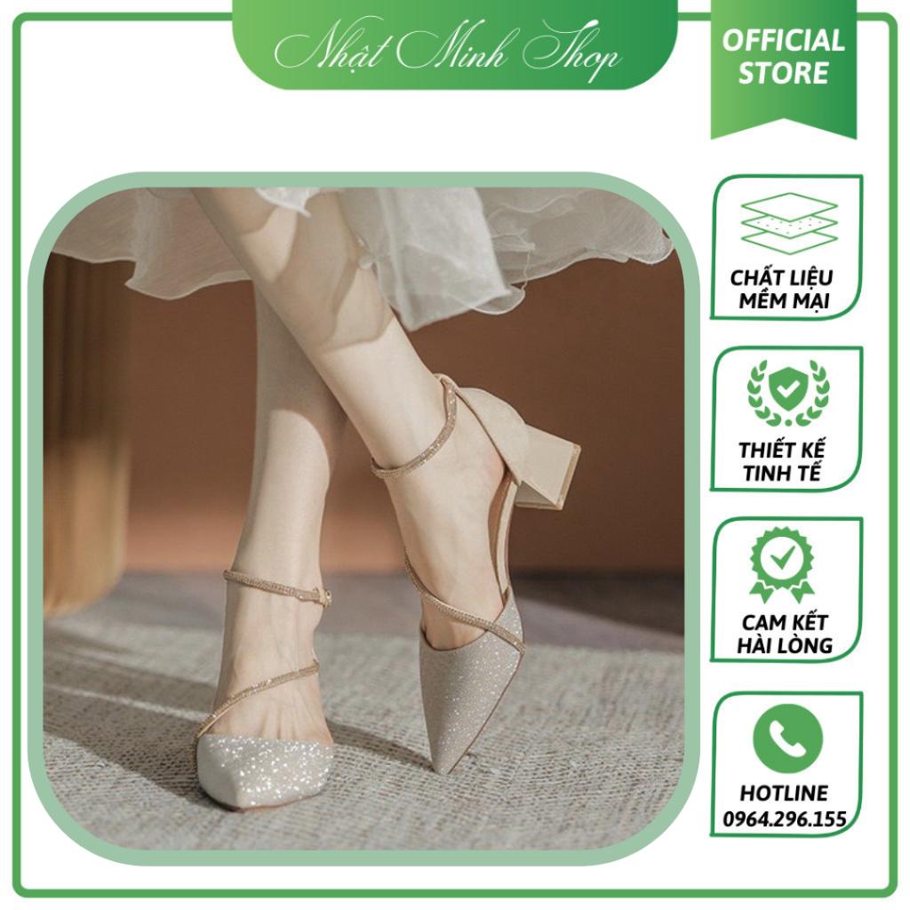 Giày Sandal Cao Gót Mũi Nhọn Đính Đá Chất Liệu: Da Lộn Ở Gót Mềm Cao Cấp, Đế Cao Su 030