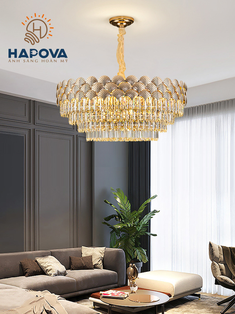 Đèn chùm trang trí phòng khách, phòng ngủ HAPOVA ANNOL 8116 đường kính 600/800mm Kèm Bóng E14