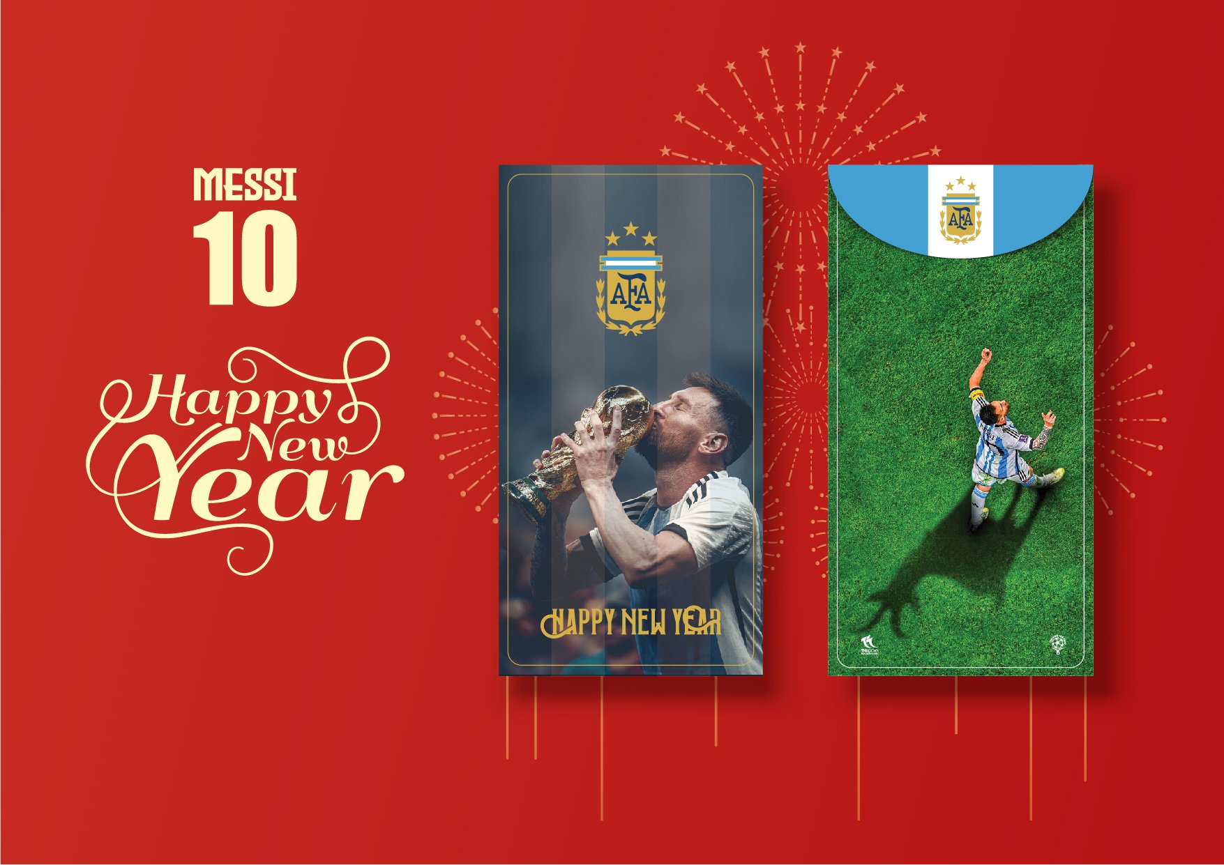 COMBO 10 Bao Lì Xì Năm Mới 2024 Giáp Thìn (CẦU THỦ LIONEL MESSI) 8X16cm – Đẹp - Ý Nghĩa