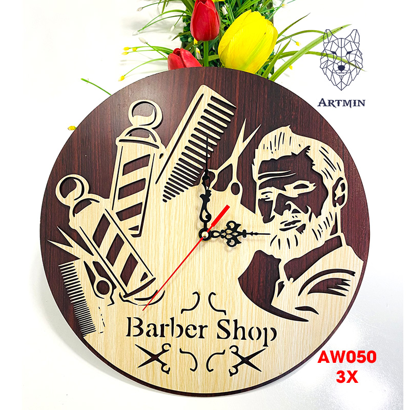 AW050 - Đồng Hồ Decor Hair Salon 2023 - Đồng Hồ Gỗ Treo Tường Barber Shop