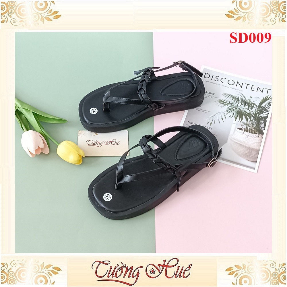 [Ảnh Thật 100%] Sandal Xỏ Ngón Nữ Đế Bằng Mũi Vuông Quai Chữ A