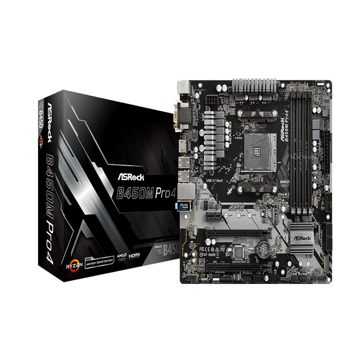 Bo mạch chủ Mainboard Asrock B450M Pro 4-F - Hàng Chính Hãng