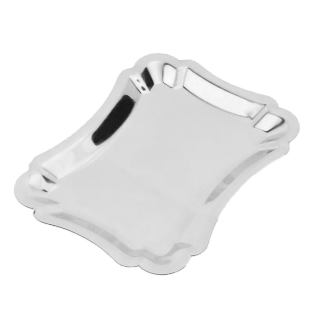 Stainless Steel Serving Tray Tea Fruits Plate Meat Drinks Dish Silver S