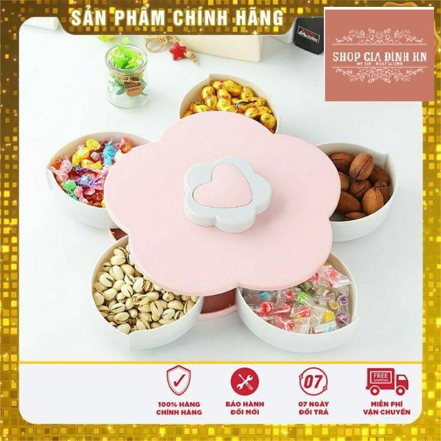 Khay đựng mứt tết, bánh kẹo hoa quả 1 tầng 5 cánh xoay 360 độ sang trọng tiện dụng