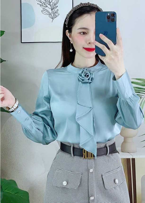 Sơ mi lụa ngọc trai mềm đep thầm mồ hôi không nhăn