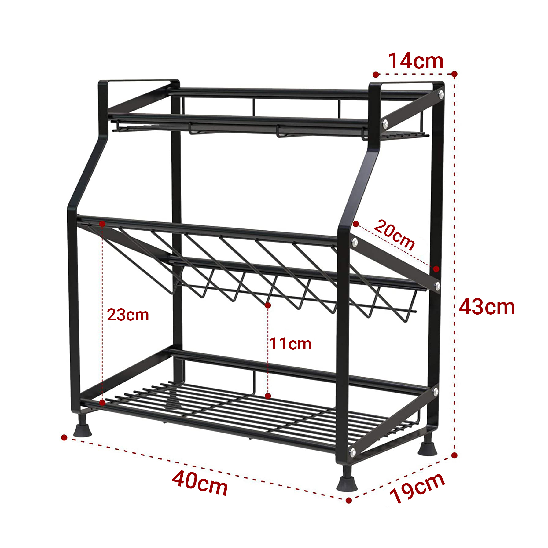 Giá kệ để gia vị 3 tầng SIÊU CHƯA ĐỒ - BẢN MỚI NÂNG CẤP 2023 thép Carbon sơn đen KHÔNG GỈ VANDO cao cấp Giá kệ nhà bếp đa năng nhà bếp