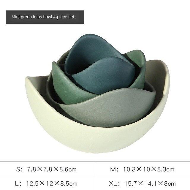 Lotus Ceramic Bowl Dishes And Plates Sets Creative Fruit Plate Simple Zen Decor Storage Fruit 3/4/5pcs Set Ceramic Dinner Plates