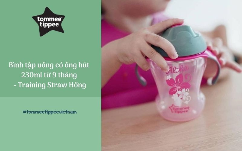 Bình tập uống có ống hút cho bé Tommee Tippee Training Straw 230ml từ 9 tháng - Hồng